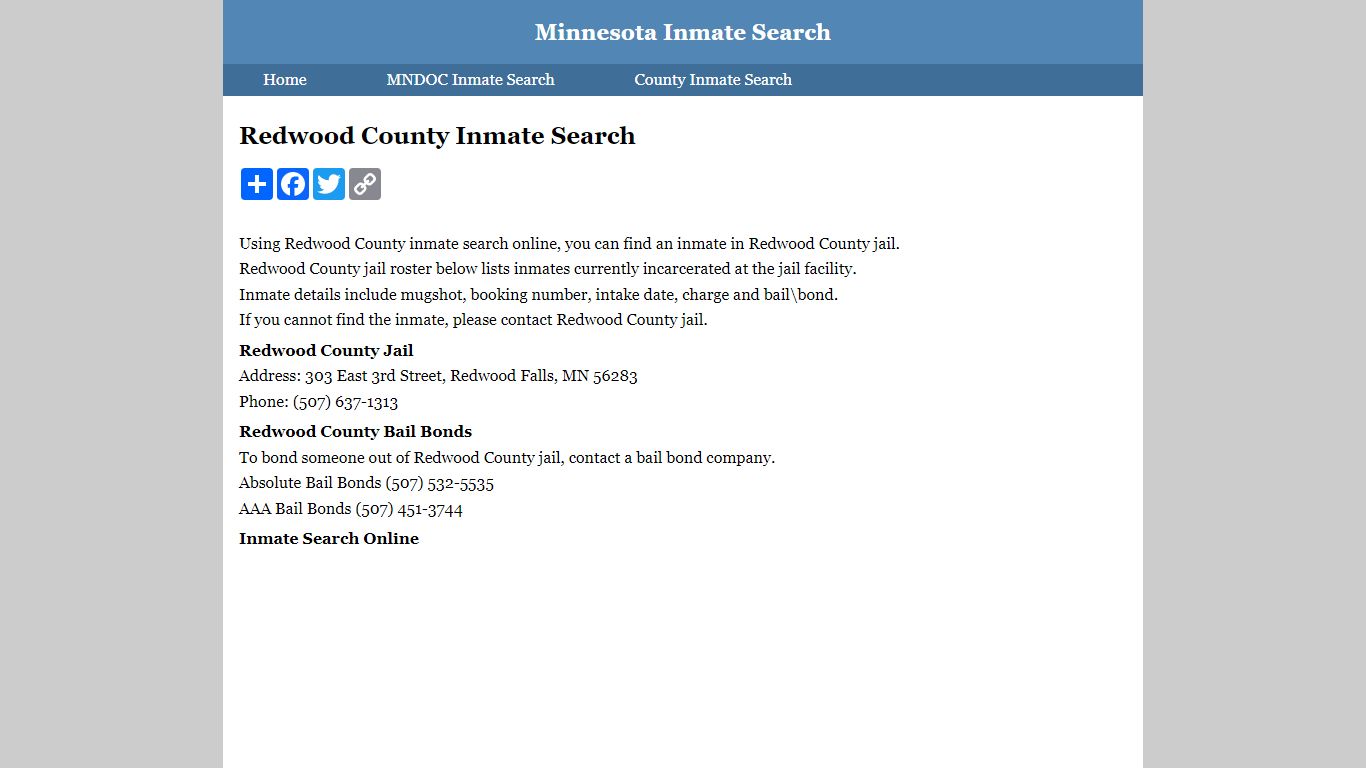 Redwood County Inmate Search